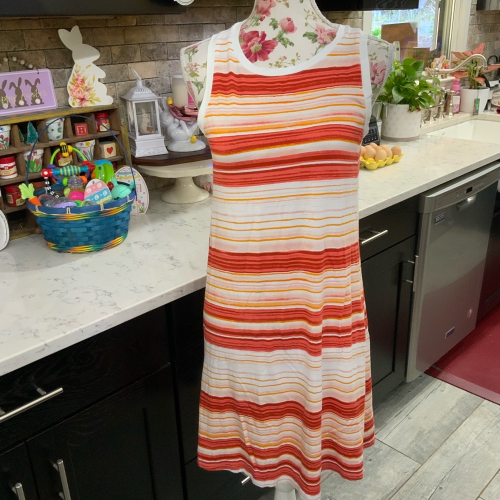 Loft Outlet Women’s Small Tank Dress Orange Stripe Knit Sleeveless Summer Casual